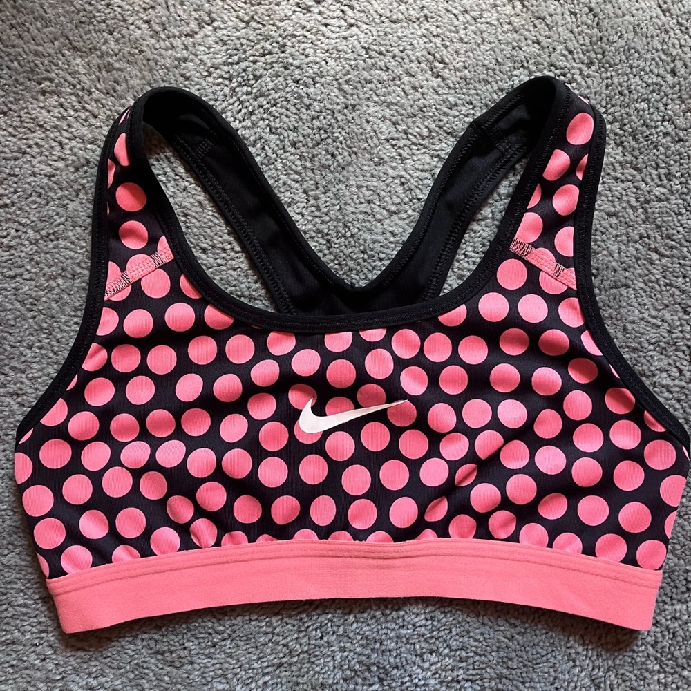 Nike Women's Black and Pink Polka Dot Sports Bra